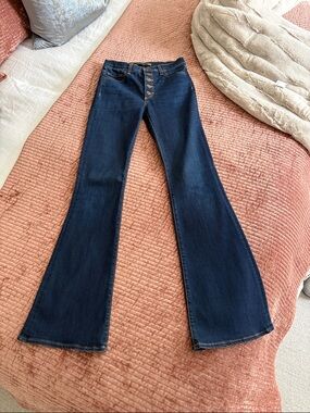 Veronica Beard Dark Blue Beverly Skinny Flare High RiseBoot-Cut Button-Fly Jeans